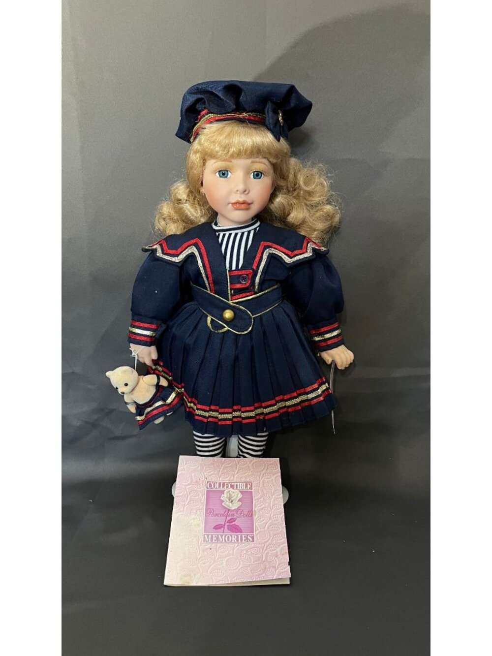 Collectible Memories Porcelain Doll Jennifer Navy Outfit Teddy Bear & COA